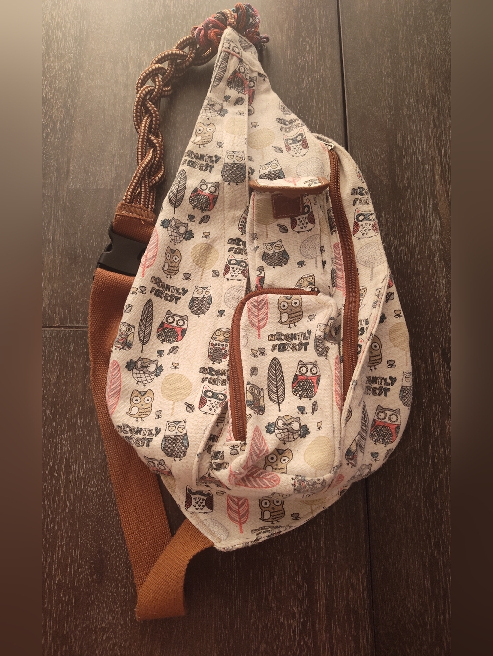 Union Bay Rope Sling Crossbody Backpack Bag With Owls